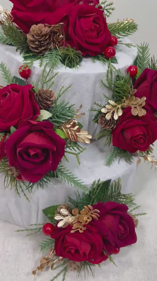 Cake Decoration Christmas Red Wedding Cake Topper Red Flower Decor Wedding Cake Arrangements Red Cake Decoration Winter Tree Pine Cone