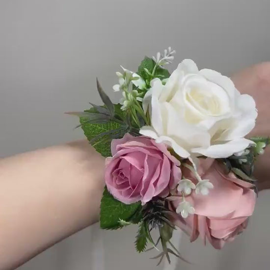 Wedding Corsage Pink Wedding Wrist Corsage White Bridesmaids Decor Corsage Ivory Corsage White Accessories Dusty Rose Artificial Flowers
