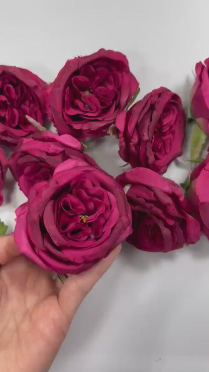 Magenta Flower Head Wedding Fushia Artificial Flower Hot Pink Peony Flower Magenta Head Craft Supplies Wedding Dark Pink Flower Head Peony