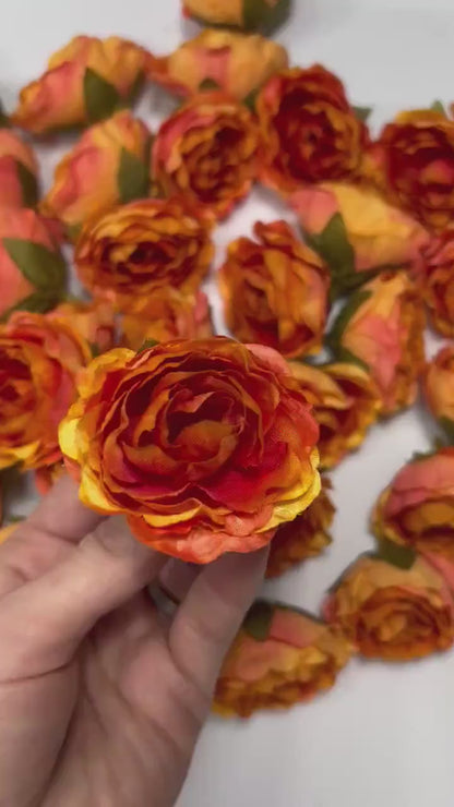 Orange Flower Heads Artificial Wedding Burnt Orange Flowers 2” Peony Flower Head Terracotta Wedding Supplies Craft Head Rose Orange