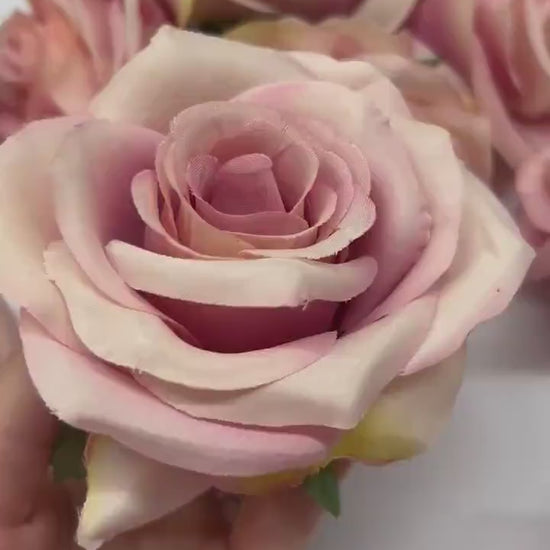 Pink Rose Head 3” Wedding Pink Head Rose Dusty Wedding Fake Roses Blush Pink Home Decor Silk Pale Rose DIY Wedding Supplies Craft