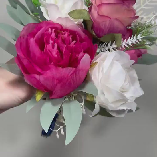 Pew Decor Wedding White Aisle Flowers Pink Aisle Arrangement Wedding Chair Decor Ceremony Viva Magenta Decoration Fuchsia Artificial Flower