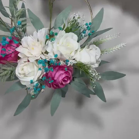 Teal Hoop Wedding White Hoop Flower Girl Hoop Fuchsia Dark Teal Bridesmaids Ring Wreath Alternative Bouquet Hoop Fall Artificial Flower