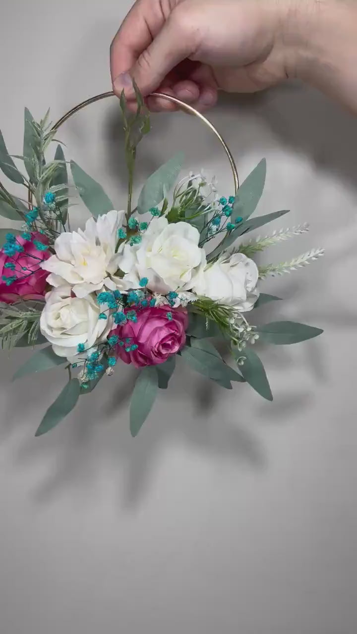 Teal Hoop Wedding White Hoop Flower Girl Hoop Fuchsia Dark Teal Bridesmaids Ring Wreath Alternative Bouquet Hoop Fall Artificial Flower