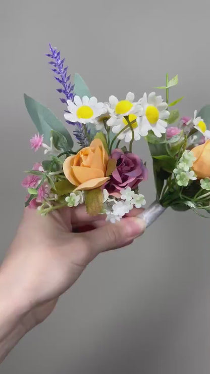 Boutonniere Wild Flower Wedding Groom Pink Groomsmen Boutonnière Pink Orange Boutonniere White Lavender Artificial Flower Wild Camomile