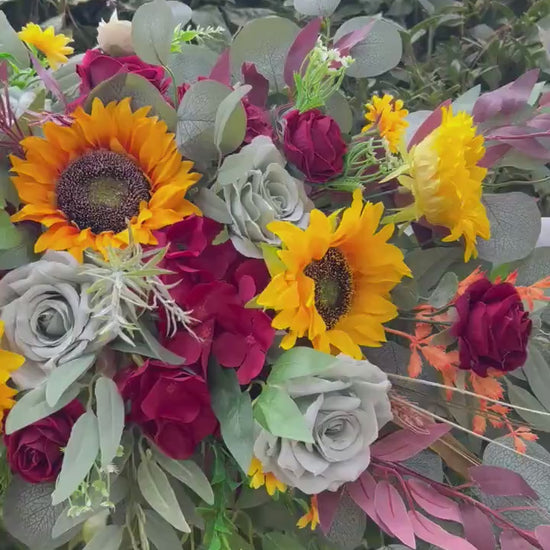 Sunflower Arch Arrangement Boho Sunflower Burgundy Arbor Arrangement Sunflower Sage Green Arch Arrangement Maroon Sunflower Decor Greenery