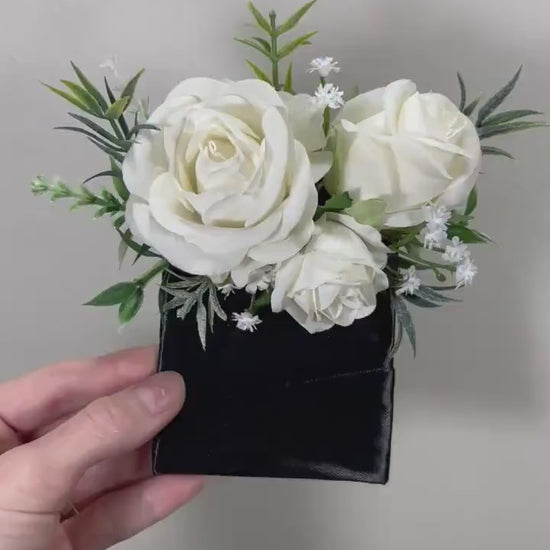 Wedding Pocket Boutonniere White Groom Boutonnière Square Ivory Groomsmen Pocket Boutonniere Wedding Ivory Greenery Artificial Flowers
