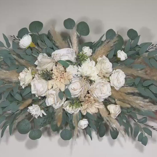 Wedding Arch Arrangement White Ivory Arch Aisle Arrangement Pampas Grass White Artificial Flowers Eucalyptus Baby Breath Centerpiece Sage