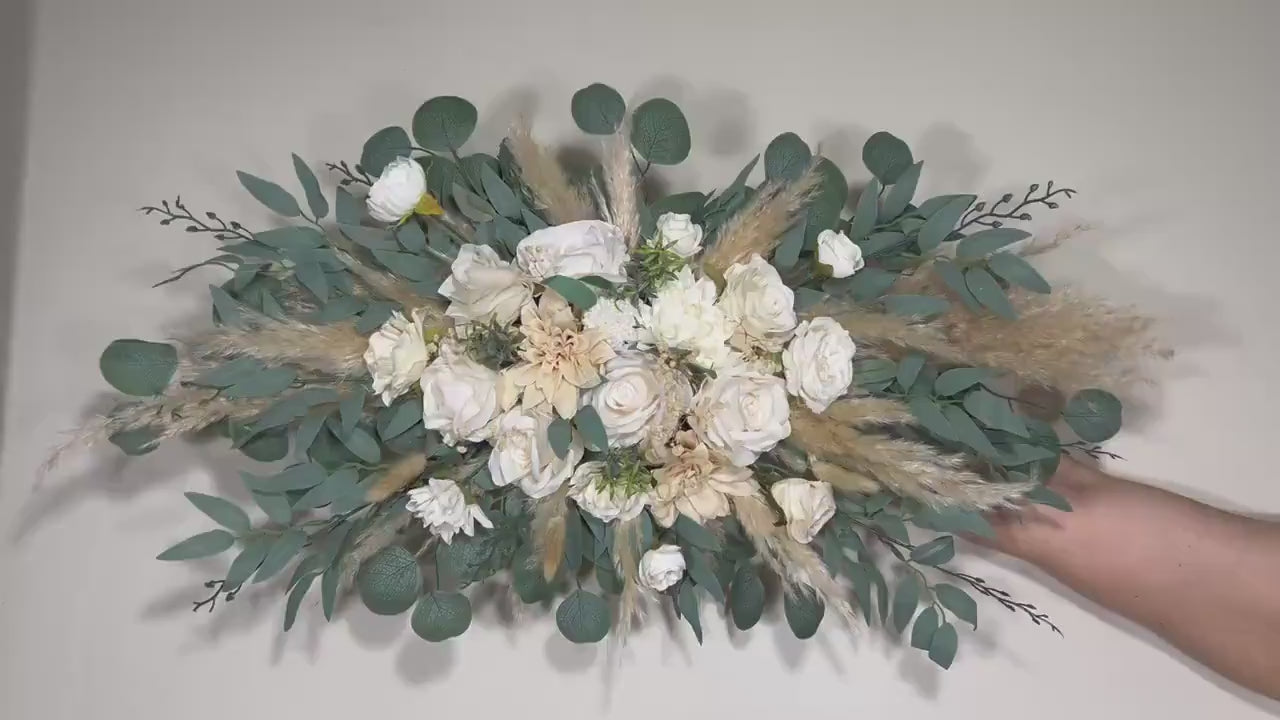 Wedding Arch Arrangement White Ivory Arch Aisle Arrangement Pampas Grass White Artificial Flowers Eucalyptus Baby Breath Centerpiece Sage