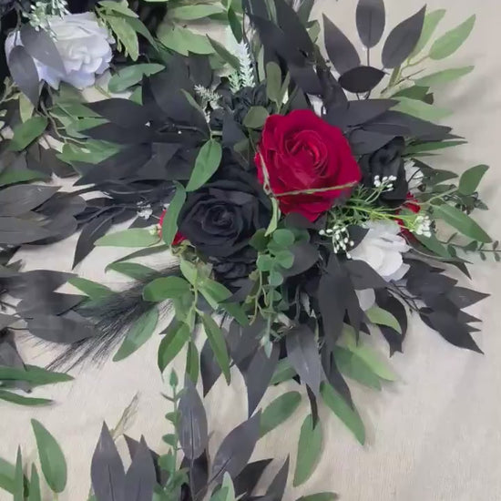 Black White Red Bouquet Wedding Bridal Black Red Bouquet Bridesmaids Gothic Black White Dark Red Bouquet Artificial Flower
