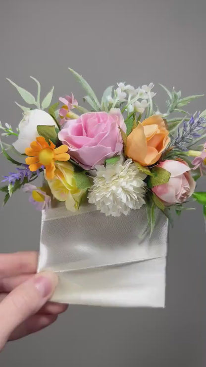 Wedding Pocket Boutonniere White Groom Boutonnière Dusty Rose Orange Square Groomsmen Pocket Boutonniere Dandelion Artifical Flower Wild