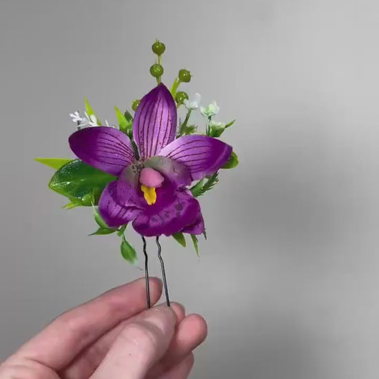 Purple Hair Pin Orchid Wedding Purple Hair Pin Magenta Purple Flower Hair Pin Artiticial Tropical Flower Purple Accessories Hair Pin