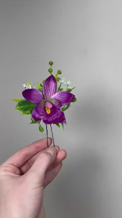Purple Hair Pin Orchid Wedding Purple Hair Pin Magenta Purple Flower Hair Pin Artiticial Tropical Flower Purple Accessories Hair Pin
