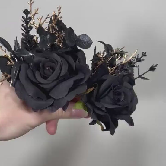 Black Boutonniere Wedding Groom Black Boutonnières Gold Black Groomsmen Gothic Artificial Flowers Boutonnière Halloween Boutonniere Black