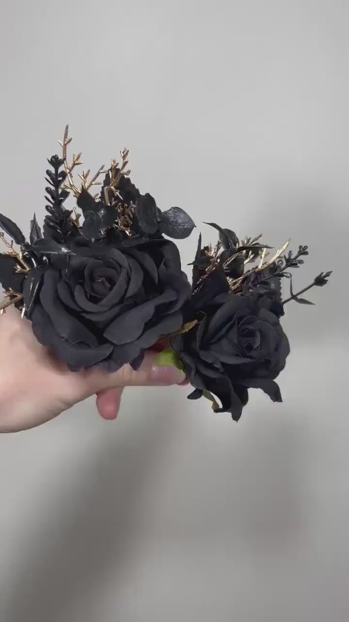 Black Boutonniere Wedding Groom Black Boutonnières Gold Black Groomsmen Gothic Artificial Flowers Boutonnière Halloween Boutonniere Black