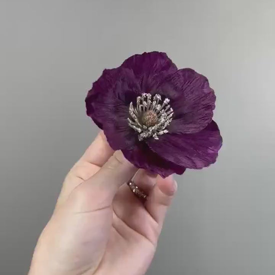Artificial Plum Poppy Flower Heads, Dark Purple Silk Flowers, Plum Poppies for Wedding Floral Decor, DIY Crafts Supplies, Fake Flowers