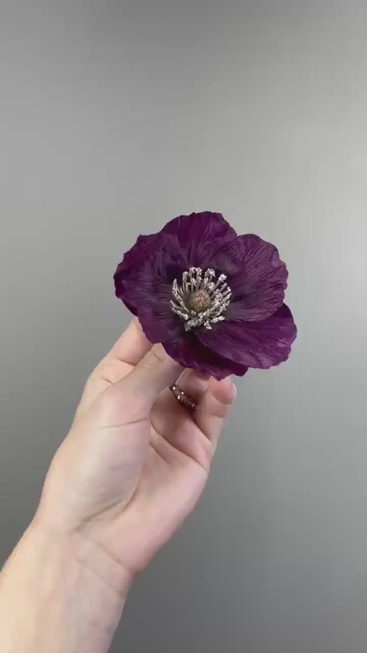 Artificial Plum Poppy Flower Heads, Dark Purple Silk Flowers, Plum Poppies for Wedding Floral Decor, DIY Crafts Supplies, Fake Flowers
