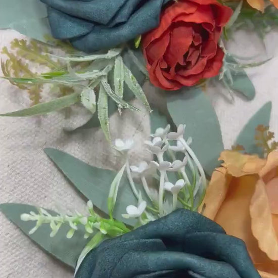 Teal Cake Decoration Terracotta Cake Topper Dark Teal Orange Decor Cake Arrangements Teal Wedding Cake Decoration Rust Flower Topper