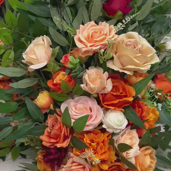 Set of 2 Wedding Aisle Marker Flower Floor Arrangement Whiskey Barrel Décor Orange Ground Arch Burnt Orange Burgundy Terracotta