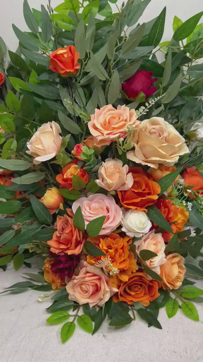 Set of 2 Wedding Aisle Marker Flower Floor Arrangement Whiskey Barrel Décor Orange Ground Arch Burnt Orange Burgundy Terracotta