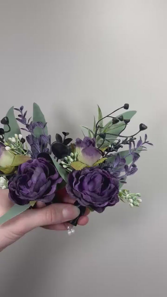 Plum Boutonnière Wedding Dark Purple Black Boutonniere Groom Black Plum Boutonnière Groomsmen Dark Purple Black Boutonniere Sage Green