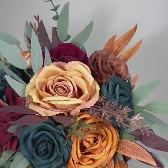 Wedding Dark Teal Bouquet Bridal Burgundy Terracotta Bridesmaids Burgundy Burnt Orange Bouquet Dark Teal Blue Rust Artificial Flowers