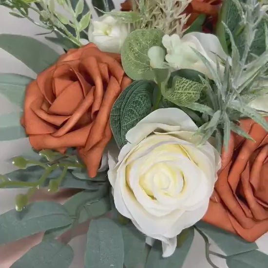 Burnt Orange Ivory Bouquet Wedding Bridal Terracotta Bouquet Rust Bridesmaids Bouquet Burnt Orange Bouquet Sage Boho Artificial Flower
