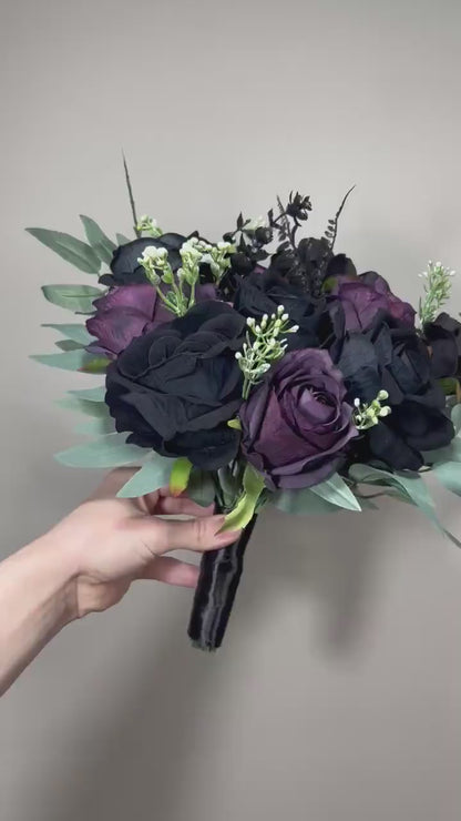 Wedding Bouquet Black Dark Purple Bridal Wedding Gothic Bouquet Black Decor Plum Black Bridesmaids Bouquet Sage Artificial Flower