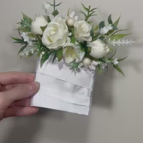 Wedding Pocket Boutonniere White Groom Boutonnière Ivory Square Groomsmen Pocket Boutonniere Wedding Ivory Rustic Decor Artificial Flowers