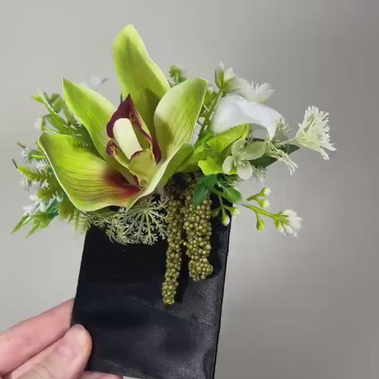 Orchid Pocket Boutonniere Wedding Tropical Groom Boutonnière Green Orchid Square Groomsmen Pocket Boutonniere Greenery Artiricial Flowers