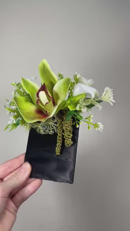 Orchid Pocket Boutonniere Wedding Tropical Groom Boutonnière Green Orchid Square Groomsmen Pocket Boutonniere Greenery Artiricial Flowers