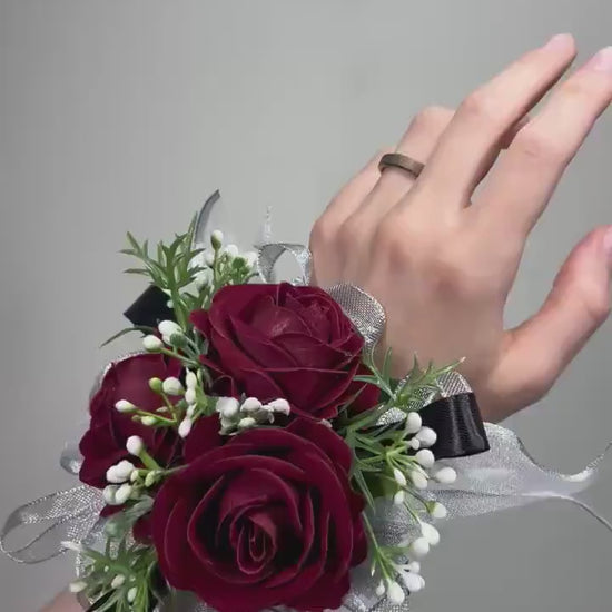 Burgundy Corsage Wedding Wrist Corsage Maroon Mom Corsage Wine Red Baby Breath  Bridesmaids Corsage Prom Burgundy Artificial Flower