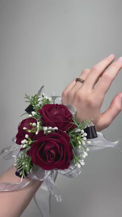 Burgundy Corsage Wedding Wrist Corsage Maroon Mom Corsage Wine Red Baby Breath  Bridesmaids Corsage Prom Burgundy Artificial Flower