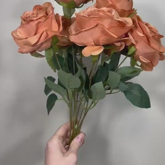 Terracotta Flowers 1 Bundle Artificial Terracotta Flowers Wedding Light Orange Flowers Silk Bouquet Caramel Flower Heads Copper with Stems