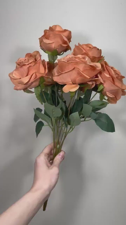 Terracotta Flowers 1 Bundle Artificial Terracotta Flowers Wedding Light Orange Flowers Silk Bouquet Caramel Flower Heads Copper with Stems