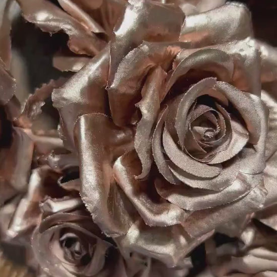 Rose Gold Artificial Flowers Head Rose Rose Gold High Quality Wedding Fake Roses Rose Gold Home Decor Silk Bridal Accessories Decorative