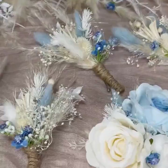 Wedding Blue Corsage White Boho Wedding Wrist Corsage Bridesmaids Decor Dusty Blue Ivory Corsage Accessories Mom Corsage Artificial Flowers