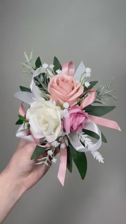 Pin on Corsage White Dusty Rose Wedding Bridesmaids Corsage Mother Prom Dusty Pink Blush Ivory Baby Breath Greenery Artificial Flower