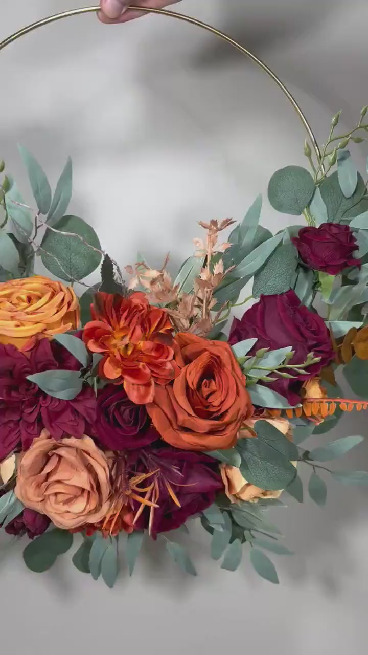 Wedding Hoop Terracotta Bridal Rust Hoop Burgundy Bridesmaids Ring Rust Wreath Flower Girl Terracotta Fall Hoop Wreath Artificial Flower