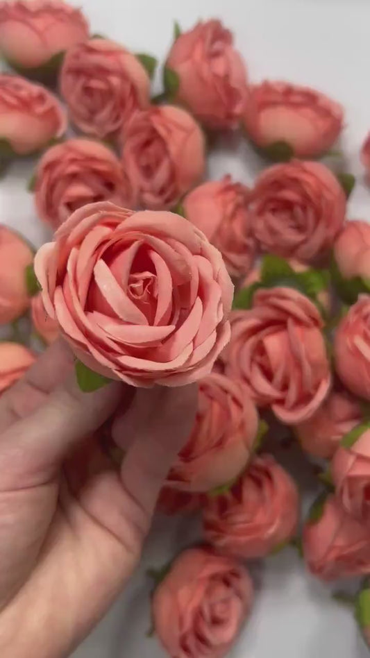 Coral Flower Heads Wedding Peach Artificial Flowers 1.5” Peach Pink Roses Heads Silk Salmon Flowers Small Heads Apricot DIY Supplies Wedding