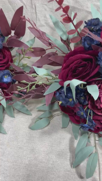 Burgundy Navy Blue Bouquet Wedding Bridal Bouquet Red Dark Blue Bridesmaids Bouquet Burgundy Navy Blue Artificial Flower