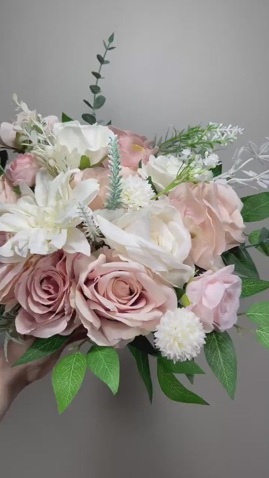 Pink Bouquet Bridal White Bouquet Dusty Rose Blush Bridesmaids Bouquet Pink Spring Summer Dandelion Greenery Artificial Flower