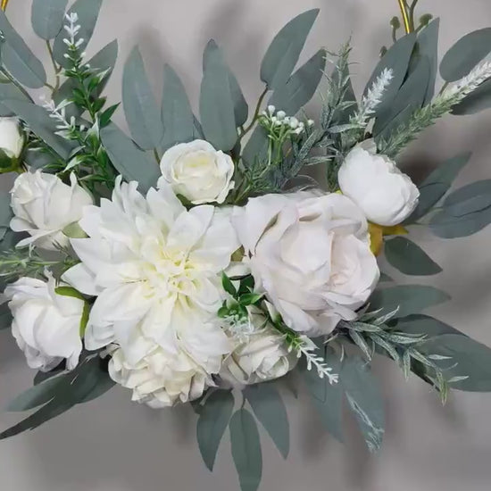 Wedding Hoop White Bridal Ivory Hoop Classic Bridesmaids Ring Wreath Flower Girl Hoop White Eucalyptus Artificial Flower Hydrangea Rose