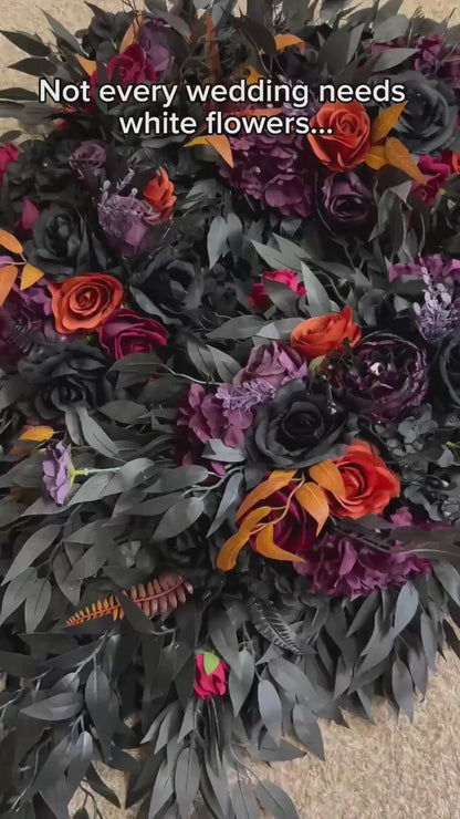 Black Purple Orange Centerpiece, Wedding Gothic Table Decor, Halloween Table Centerpiece, Orange Plum Burgundy Black Sweetheart