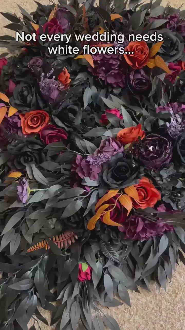 Black Purple Orange Centerpiece, Wedding Gothic Table Decor, Halloween Table Centerpiece, Orange Plum Burgundy Black Sweetheart