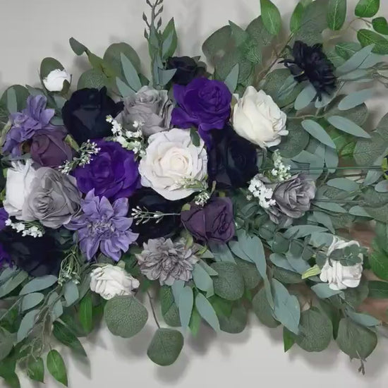 Black Arch Arrangement Wedding Purple Arch Aisle Arrangement Black Dark Purple Royal Gothic Black Artificial Flowers White Gray Eucalyptus