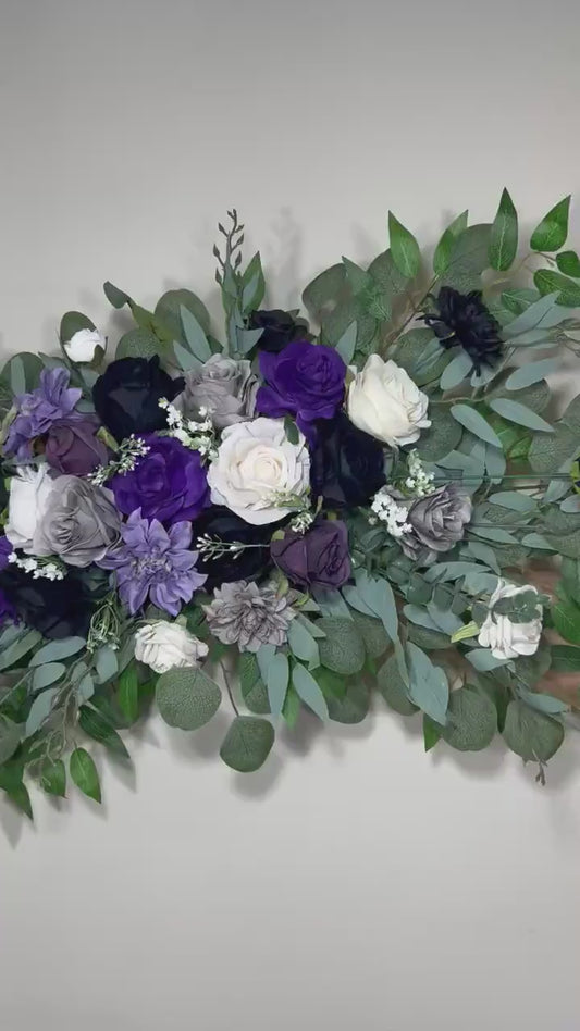 Black Arch Arrangement Wedding Purple Arch Aisle Arrangement Black Dark Purple Royal Gothic Black Artificial Flowers White Gray Eucalyptus