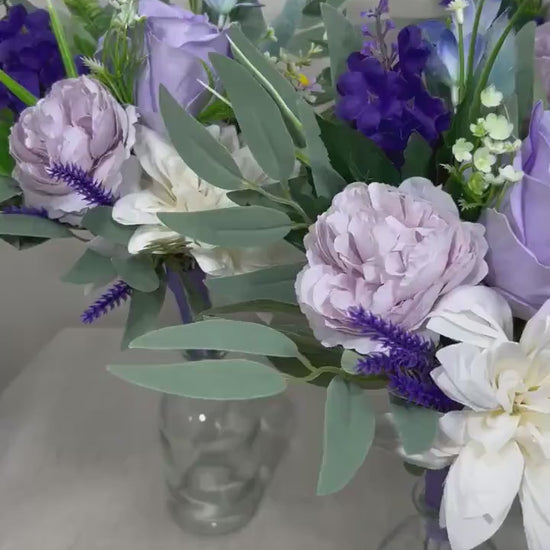 Mini Bouquets for Vases Purple White Centerpiece 3 Flowers Violet Mini Centerpiece Table Decor White Lavender Eucalyptus Plum Centerpiece