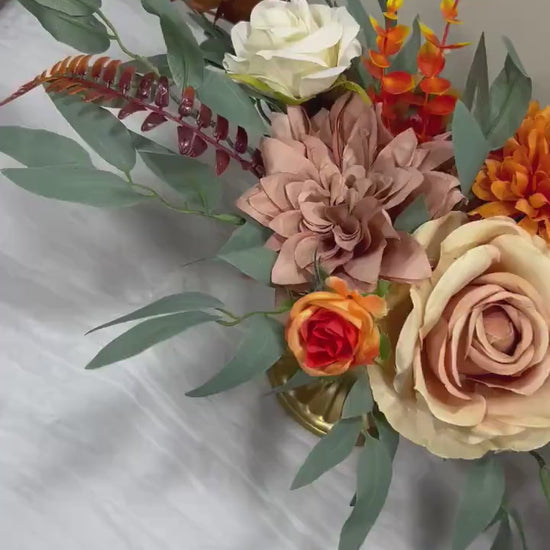 Wedding Centerpiece Terracotta Table Decor White Centerpiece Burnt Orange Table Rust Centerpiece Eucalyptus Gold Vase Artificial Flower