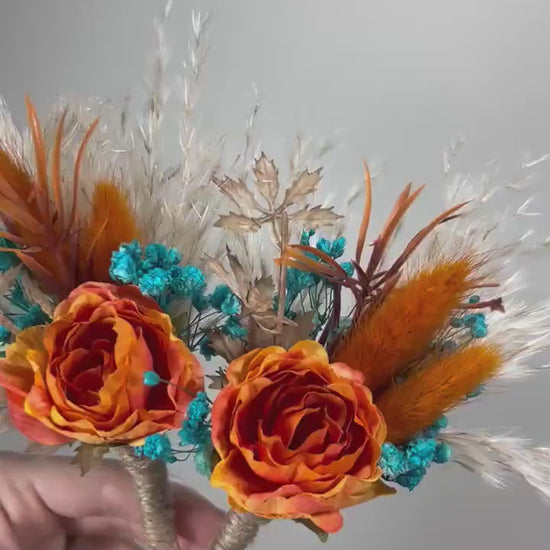 Orange Boutonniere Wedding Turquoise Groom Teal Boutonnière Terracotta Groomsmen Blue Rust Boutonnière Groom Aque Blue Pampas Grass